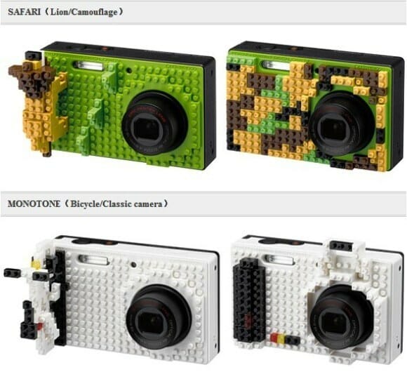 Câmera point-and-shot da Pentax encapada com blocos que imitam LEGO.