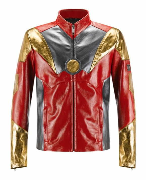 Jaqueta de couro oficial do Iron Man traz as cores da armadura do herói.