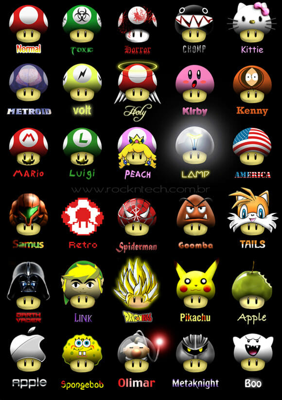 As muitas faces do Super Mushroom do Super Mario.