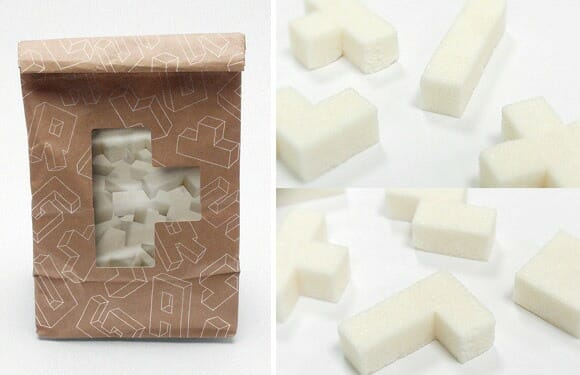 Turbine seu café da manhã com tabletes de açúcar em forma de blocos do game Tetris