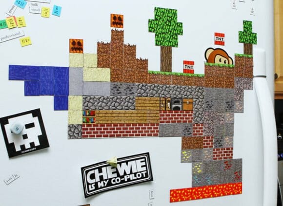 Ímãs de geladeira inspirados no jogo Minecraft