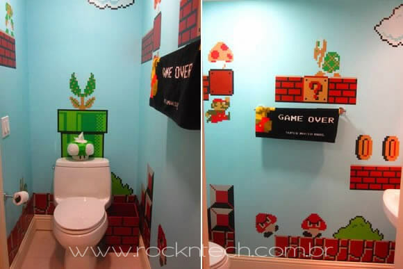 Já pensou em decorar seu banheiro com imagens e objetos do jogo Super Mario?