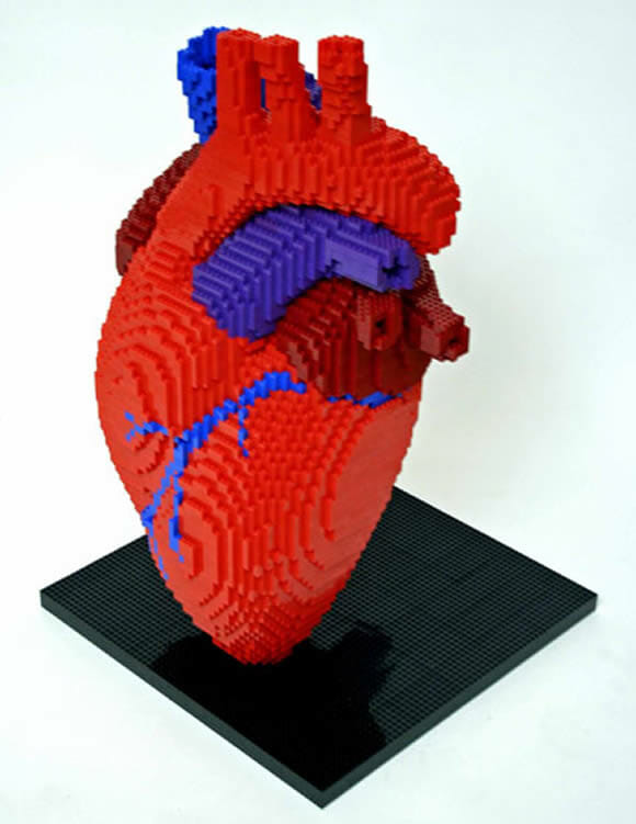 Réplica do coração humano feito com blocos de LEGO.