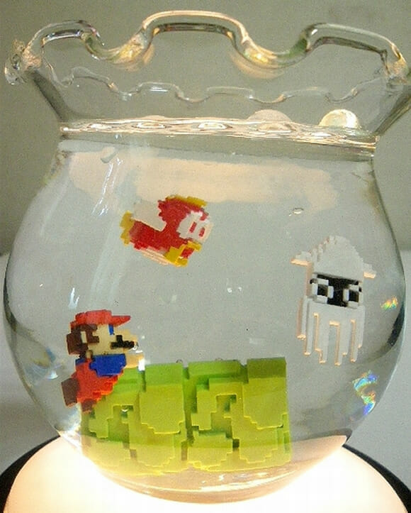 Aquário de geek ao invés de peixe tem Super Mario!