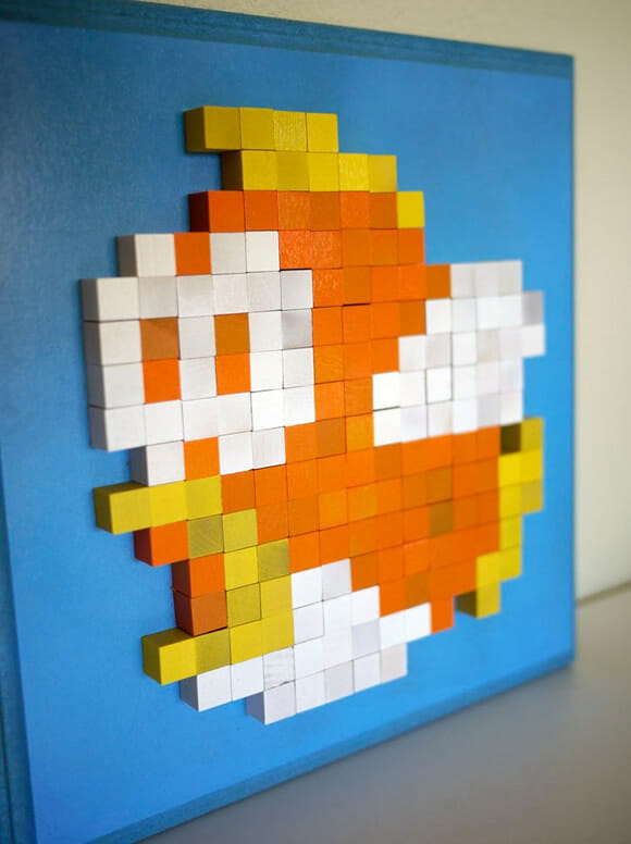 Quadros 8-bit em alto relevo do Super Mario e de outros personagens clássicos