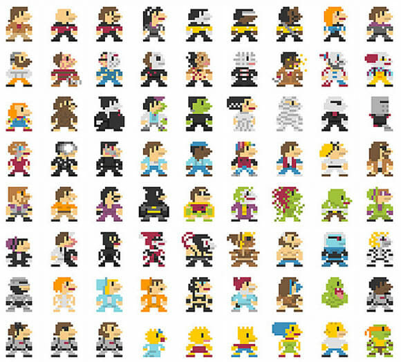 Fantástica coleção pixelizada de personagens famosos inspirada no Super Mario Bros