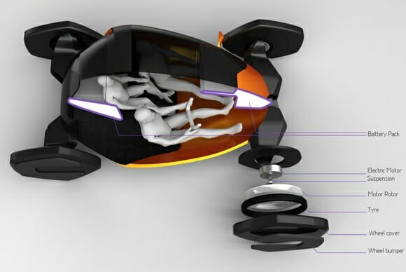 Carro conceito inspirado em carangueijo tem design futurista e pode andar de lado.