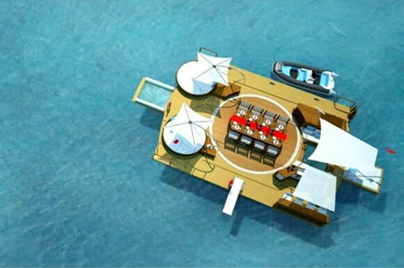 Uma ilha particular flutuante e portátil para as piscinas dos Iates dos bilionários!
