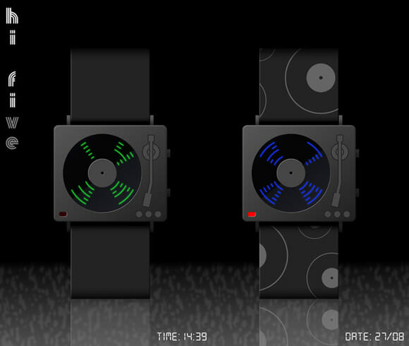 Relógio de pulso parece um toca-discos mas toca MP3!
