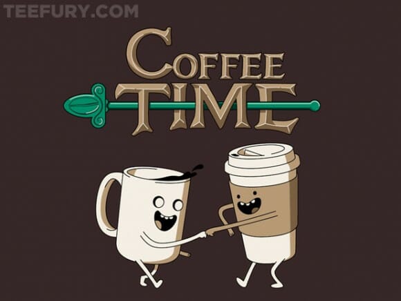 Camiseta Coffee Time tem estampa criativa inspirada no desenho Adventure Time