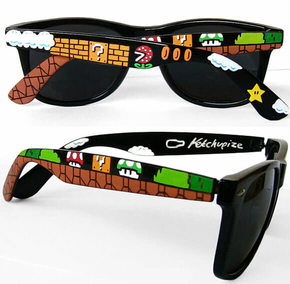 Óculos de sol customizado com o tema Super Mario