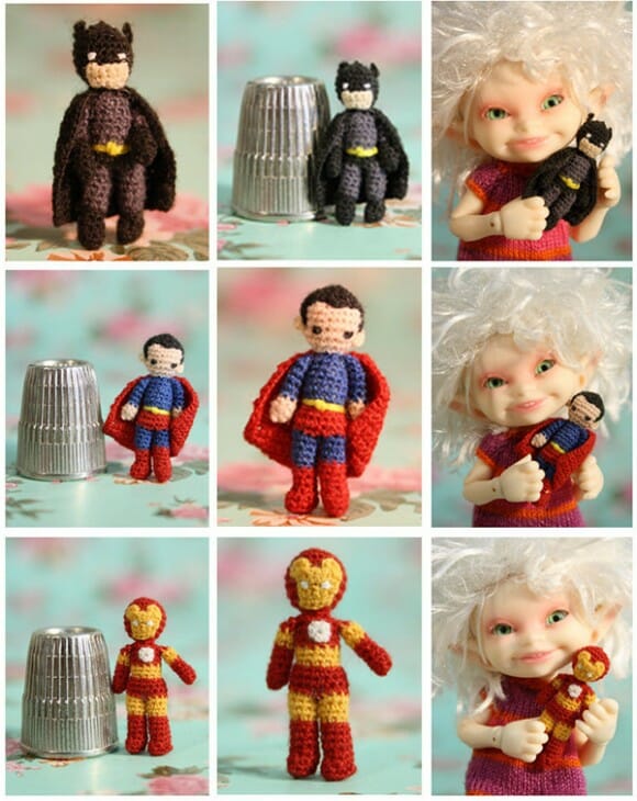 Miniaturas de super-heróis feitas de crochê - As bonecas parecem vilões perto deles!