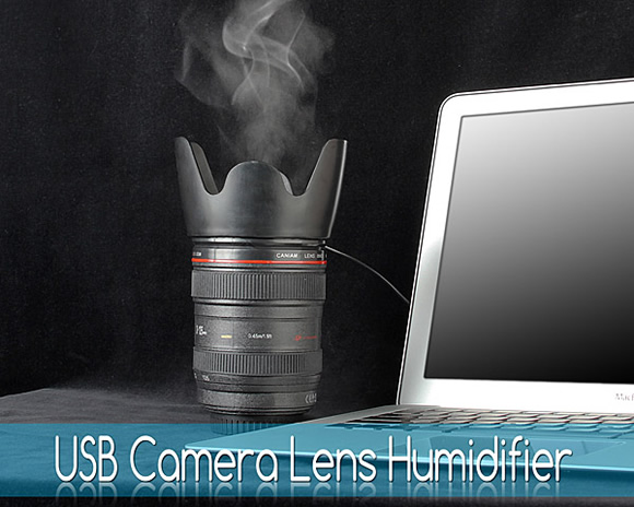 Umidificador de ar USB em forma de lente de câmera fotográfica para amantes de fotografia