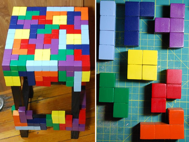 Decoração Geek: Mesa Tetris feita com muitos blocos coloridos