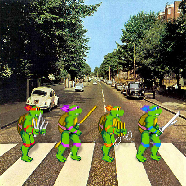 Os Simpsons e outros personagens da cultura pop em Abbey Road