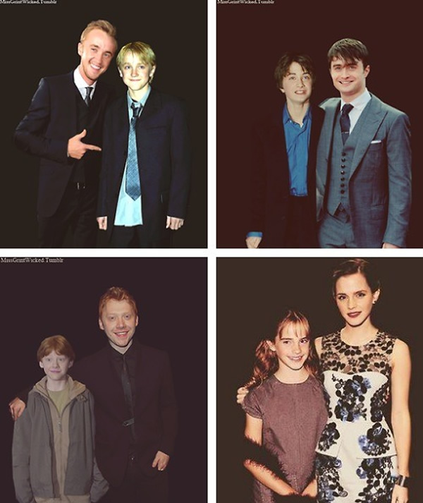 Montagem coloca lado a lado as estrelas de Harry Potter na época em que o primeiro e o último filme foram lançados
