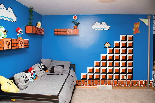 Com vocês, mais um quarto superlegal do Super Mario que tem até sons do game!