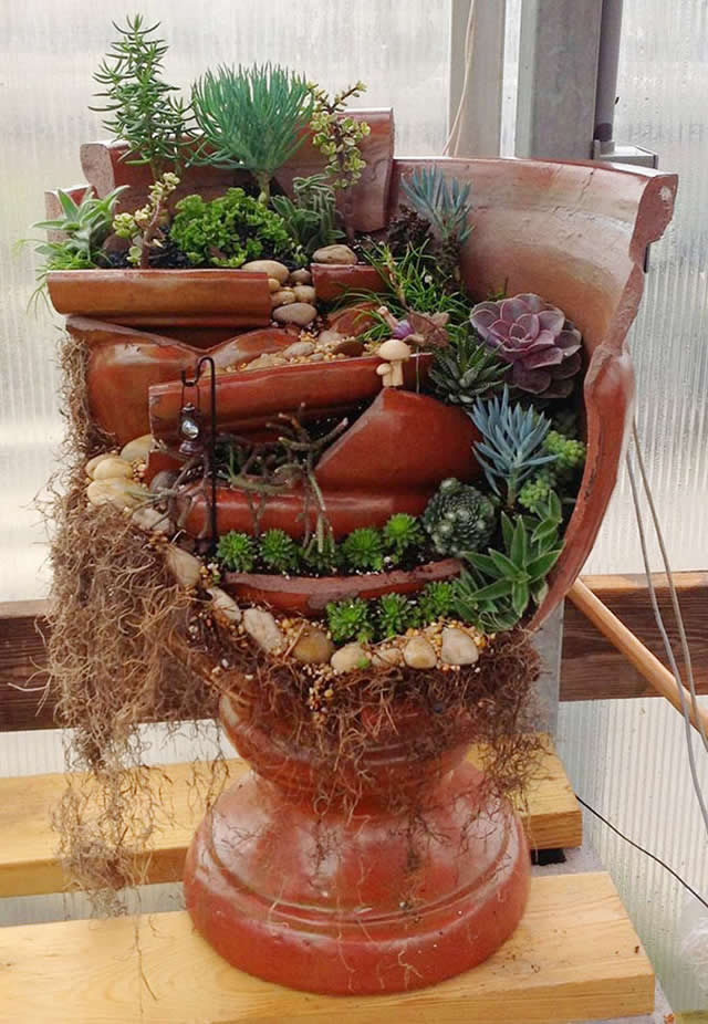 18 Vasos quebrados transformados em miniaturas sensacionais