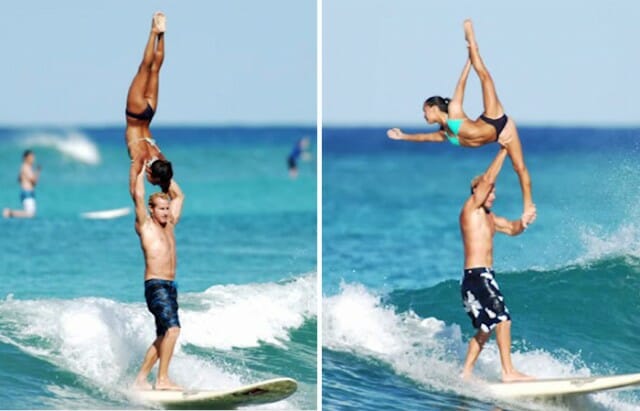 O que acontece quando dois ginastas resolvem surfar? Assista ao vídeo