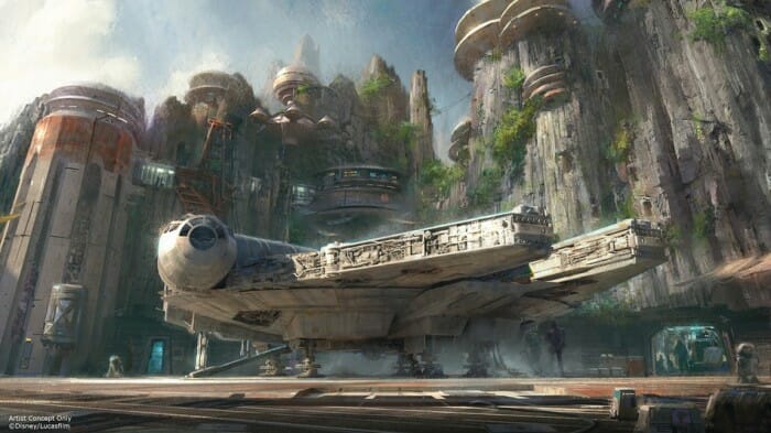 Representação conceito de um dos parques Star Wars Land. Imagem: Disney. (clique para ampliar)
