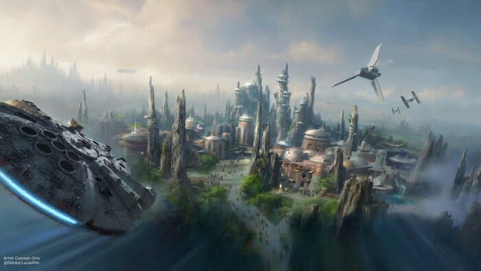 Representação conceito de um dos parques Star Wars Land. Imagem: Disney. (clique para ampliar)