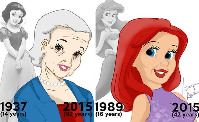 Como seria a aparência das princesas da Disney se tivessem a idade real que elas têm hoje?