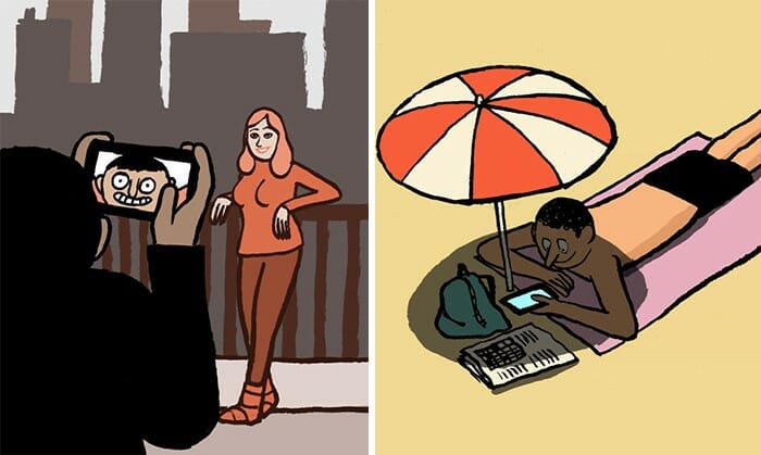 21 Ilustrações ácidas de Jean Jullien satirizam os viciados em smartphones e redes sociais