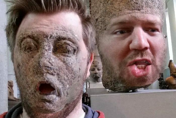 Homem usa aplicativo para trocar de faces com múmias em museu e captura selfies hilárias