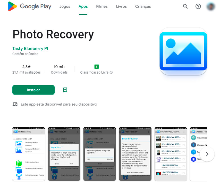 App Photo Recovery para Android na Google Play Store