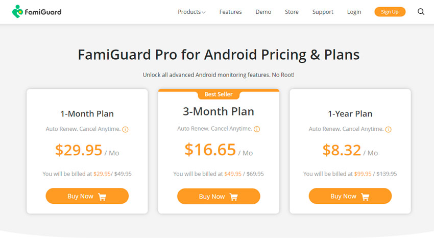 Pricing FamiGuard Pro Android