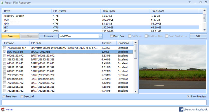 Puran File Recovery Screen